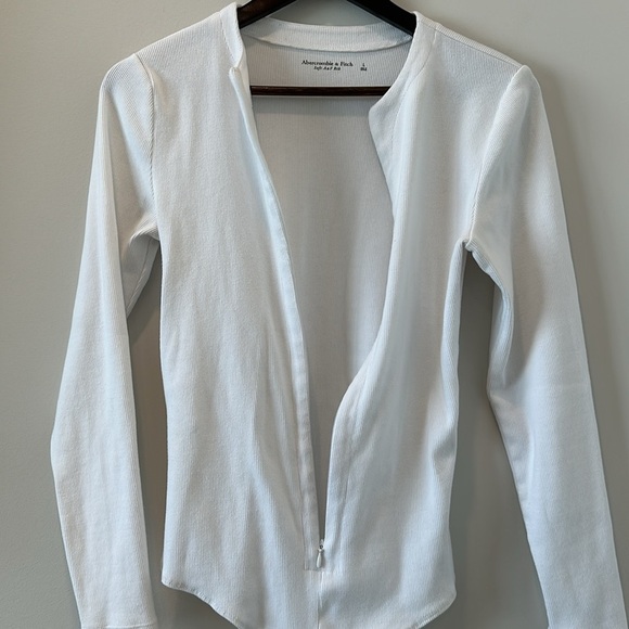 Abercrombie Ribbed White Bodysuit Long Sleeve Basic Capsule Casual Size Large - Picture 5 of 11
